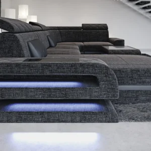 Webstoff Wohnlandschaft Bellavita mit Ottomane U-Form L Mini