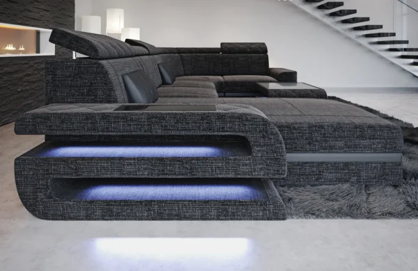 Webstoff Wohnlandschaft Bellavita mit Ottomane U-Form L Mini – Bild 14