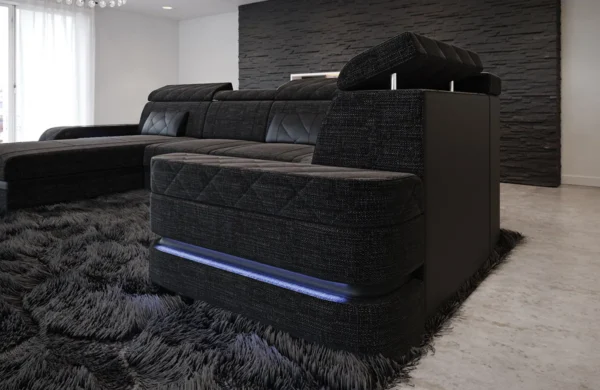 Webstoff Wohnlandschaft Bellavita mit Ottomane U-Form L Mini – Bild 15