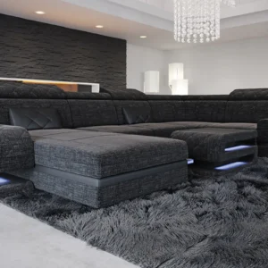 Webstoff Wohnlandschaft Bellavita mit Ottomane U-Form L Mini