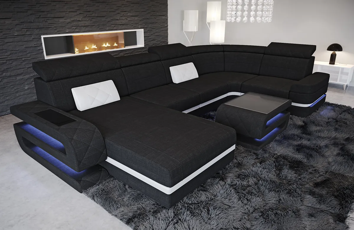 Webstoff Wohnlandschaft Bellavita mit Ottomane U-Form L Mini