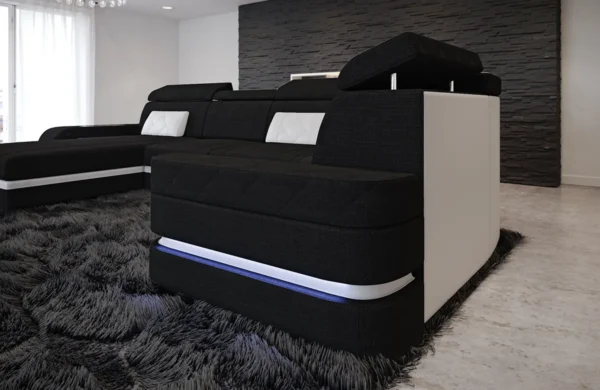 Webstoff Wohnlandschaft Bellavita mit Ottomane U-Form L Mini – Bild 3