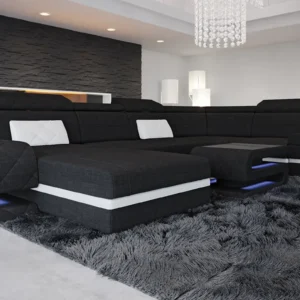Webstoff Wohnlandschaft Bellavita mit Ottomane U-Form L Mini