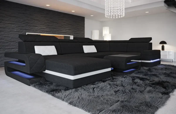 Webstoff Wohnlandschaft Bellavita mit Ottomane U-Form L Mini – Bild 4