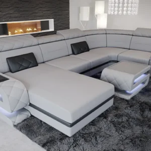 Mikrofaser Wohnlandschaft Bellavita mit Ottomane U-Form L