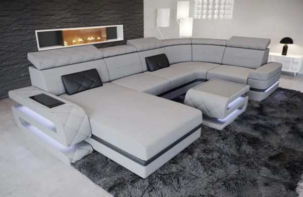 Mikrofaser Wohnlandschaft Bellavita mit Ottomane U-Form L – Bild 5