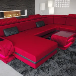Samtstoff Wohnlandschaft Bellavita mit Ottomane U-Form L Mini