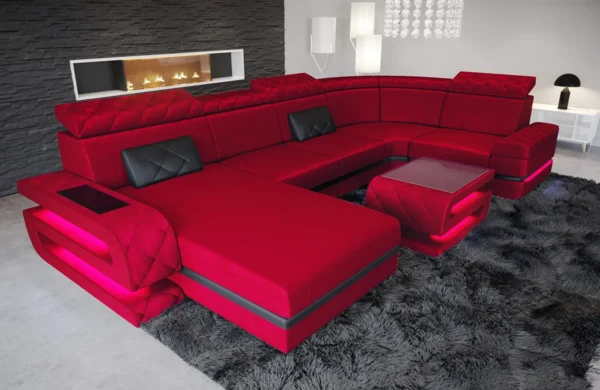 Samtstoff Wohnlandschaft Bellavita mit Ottomane U-Form L Mini – Bild 5
