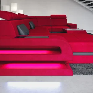 Samtstoff Wohnlandschaft Bellavita mit Ottomane U-Form L Mini