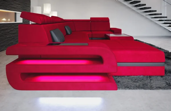 Samtstoff Wohnlandschaft Bellavita mit Ottomane U-Form L Mini – Bild 6