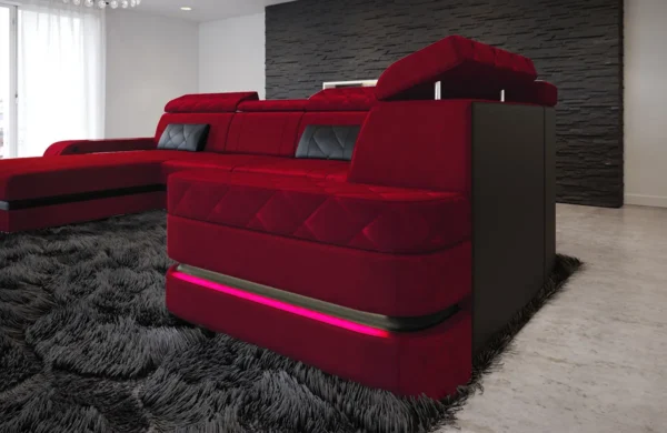 Samtstoff Wohnlandschaft Bellavita mit Ottomane U-Form L Mini – Bild 7