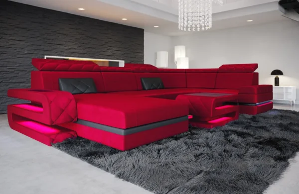 Samtstoff Wohnlandschaft Bellavita mit Ottomane U-Form L Mini – Bild 8