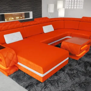 Samtstoff Wohnlandschaft Bellavita mit Ottomane U-Form L Mini