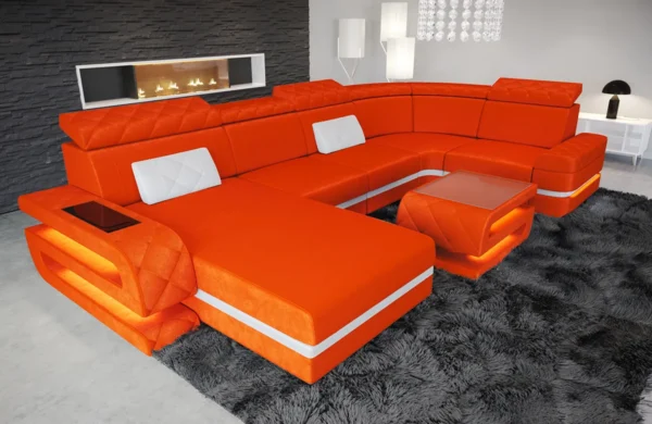 Samtstoff Wohnlandschaft Bellavita mit Ottomane U-Form L Mini