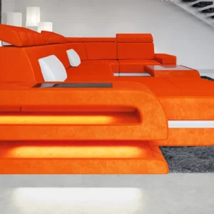 Samtstoff Wohnlandschaft Bellavita mit Ottomane U-Form L Mini