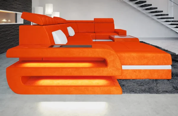 Samtstoff Wohnlandschaft Bellavita mit Ottomane U-Form L Mini – Bild 2