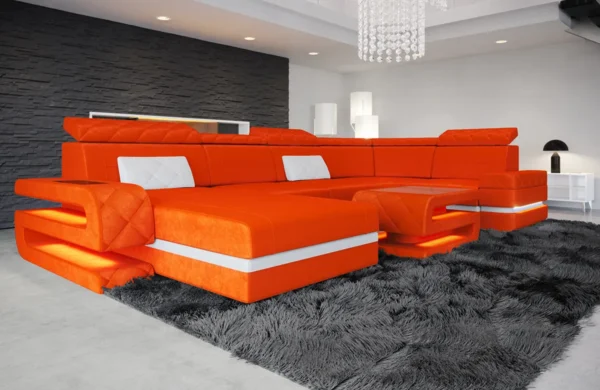 Samtstoff Wohnlandschaft Bellavita mit Ottomane U-Form L Mini – Bild 4