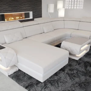 Kunstleder Wohnlandschaft Bellavita mit Ottomane U-Form L Mini