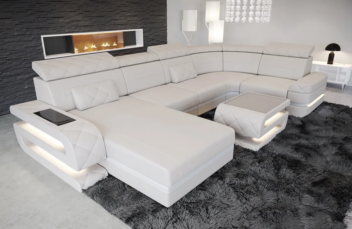 Büffelleder Wohnlandschaft Bellavita mit Ottomane U-Form L