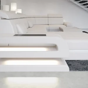 Kunstleder Wohnlandschaft Bellavita mit Ottomane U-Form L Mini