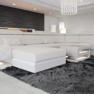 Kunstleder Wohnlandschaft Bellavita mit Ottomane U-Form L Mini