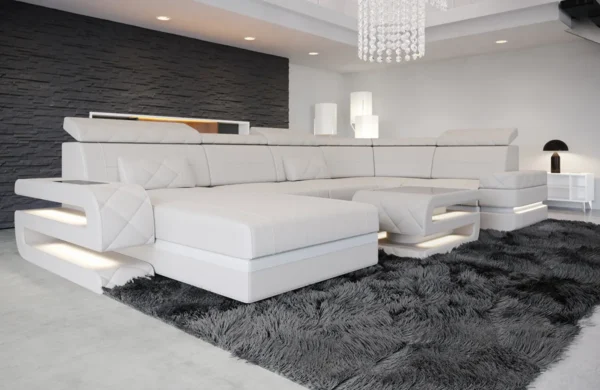 Kunstleder Wohnlandschaft Bellavita mit Ottomane U-Form L Mini – Bild 8