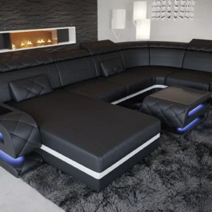 Kunstleder Wohnlandschaft Bellavita mit Ottomane U-Form L Mini
