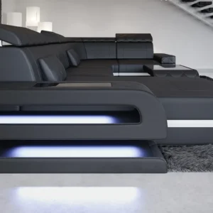 Kunstleder Wohnlandschaft Bellavita mit Ottomane U-Form L Mini