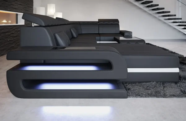 Kunstleder Wohnlandschaft Bellavita mit Ottomane U-Form L Mini – Bild 10