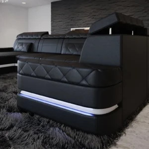 Kunstleder Wohnlandschaft Bellavita mit Ottomane U-Form L Mini