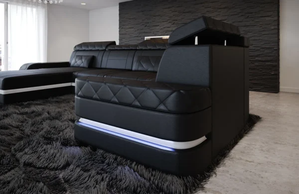Kunstleder Wohnlandschaft Bellavita mit Ottomane U-Form L Mini – Bild 11