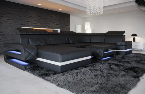 Kunstleder Wohnlandschaft Bellavita mit Ottomane U-Form L Mini – Bild 12