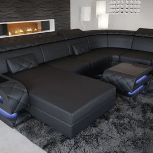 Kunstleder Wohnlandschaft Bellavita mit Ottomane U-Form L Mini