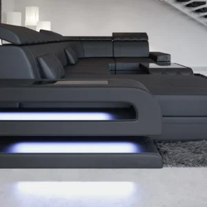 Kunstleder Wohnlandschaft Bellavita mit Ottomane U-Form L Mini