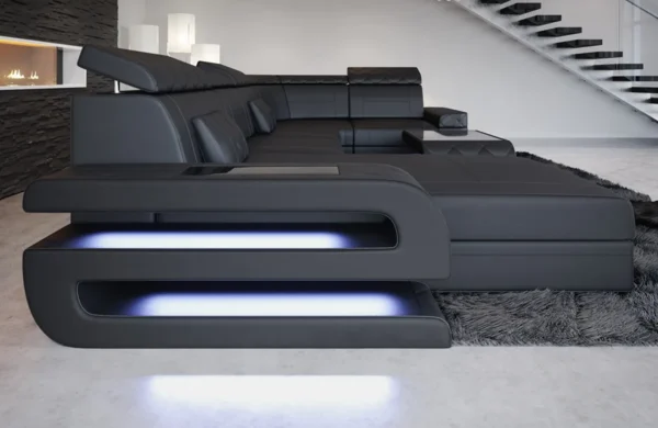 Kunstleder Wohnlandschaft Bellavita mit Ottomane U-Form L Mini – Bild 2