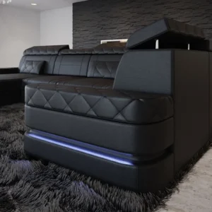 Kunstleder Wohnlandschaft Bellavita mit Ottomane U-Form L Mini