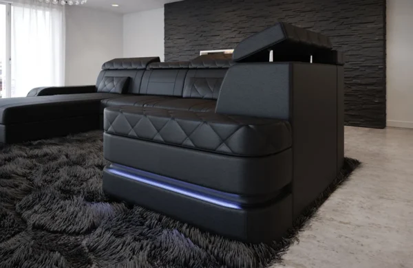 Kunstleder Wohnlandschaft Bellavita mit Ottomane U-Form L Mini – Bild 3