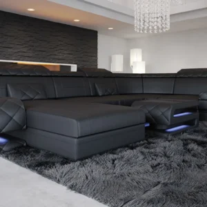 Kunstleder Wohnlandschaft Bellavita mit Ottomane U-Form L Mini