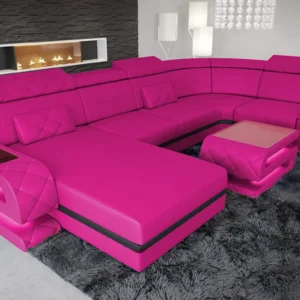 Kunstleder Wohnlandschaft Bellavita mit Ottomane U-Form L Mini