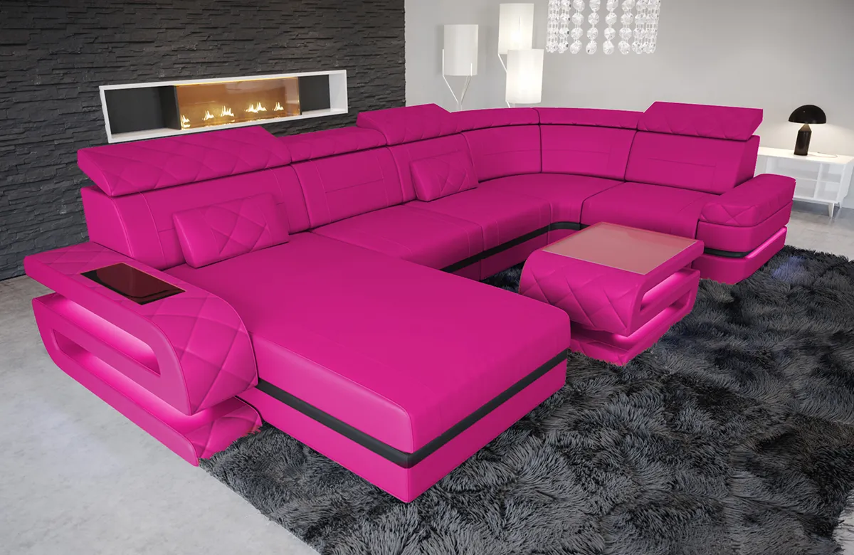 Kunstleder Wohnlandschaft Bellavita mit Ottomane U-Form L