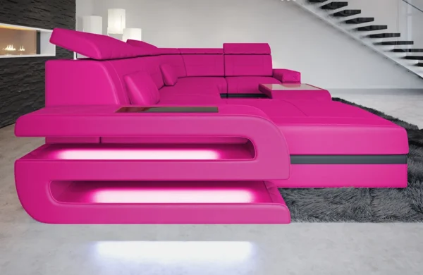 Kunstleder Wohnlandschaft Bellavita mit Ottomane U-Form L Mini – Bild 14
