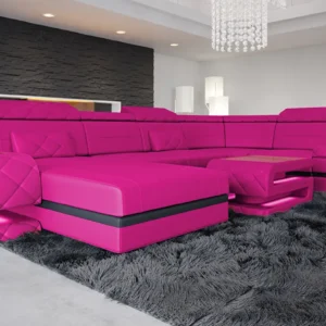Kunstleder Wohnlandschaft Bellavita mit Ottomane U-Form L Mini