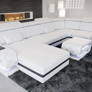 Kunstleder Wohnlandschaft Bellavita mit Ottomane U-Form L Mini