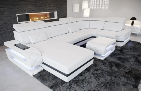 Kunstleder Wohnlandschaft Bellavita mit Ottomane U-Form L Mini – Bild 17
