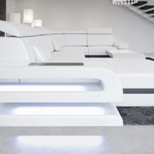 Kunstleder Wohnlandschaft Bellavita mit Ottomane U-Form L Mini