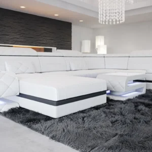 Kunstleder Wohnlandschaft Bellavita mit Ottomane U-Form L Mini