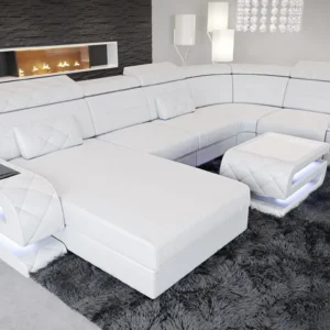 Kunstleder Wohnlandschaft Bellavita mit Ottomane U-Form L Mini