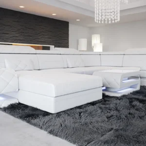 Kunstleder Wohnlandschaft Bellavita mit Ottomane U-Form L Mini