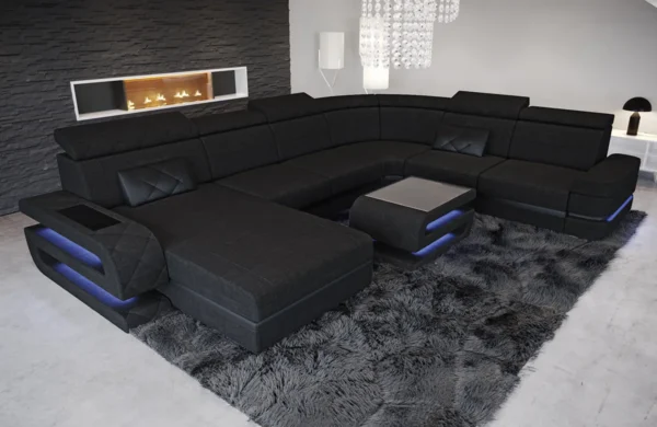Webstoff Wohnlandschaft Bellavita mit Ottomane U-Form XL – Bild 9