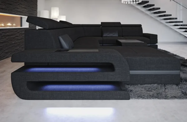 Webstoff Wohnlandschaft Bellavita mit Ottomane U-Form XL – Bild 10